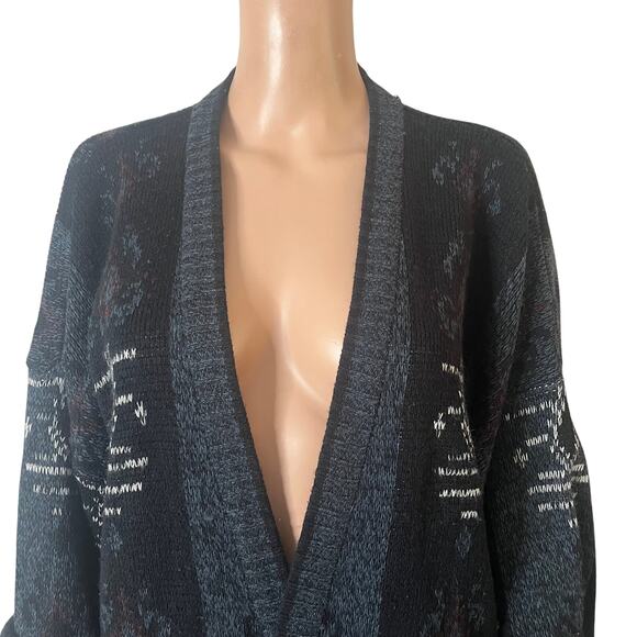 Vintage Expressions Cardigan Sweater Unisex XL Black Gray Knit Acrylic Oversized - Picture 9 of 15